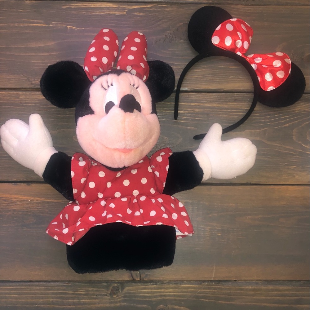 Applause Minnie Mouse Plush Hand Puppet 11" Disney Minnie Mouse Headband Red